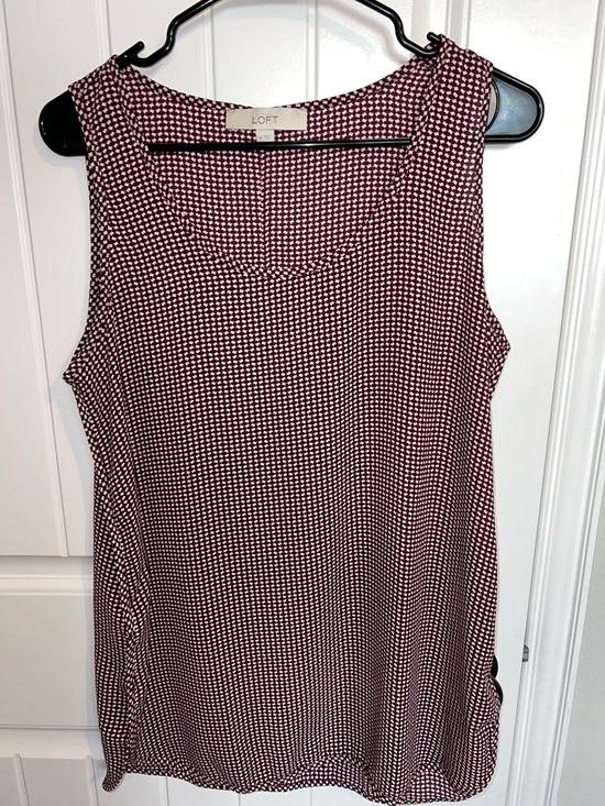 LOFT Tops - LOFT Burgundy & White Sleeveless Super Light & Airy Round Neck Top Size M